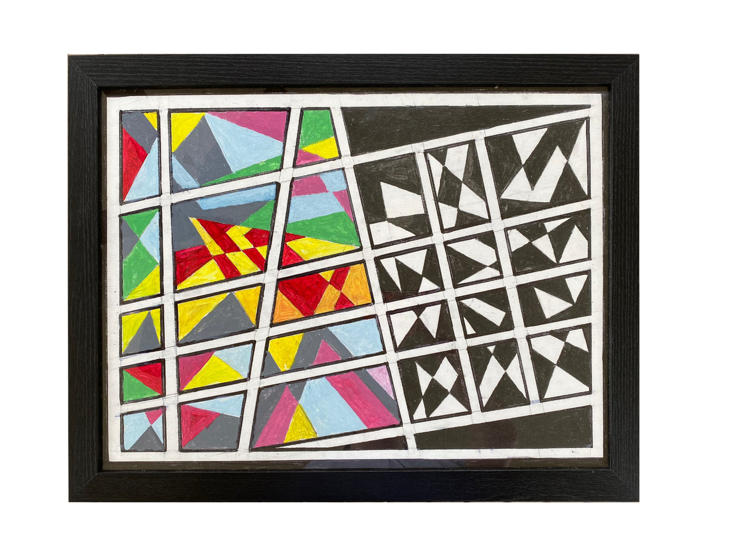 Framed Artwork, Segmented Shapes (Multicolor and Black/White), 26" x 20"