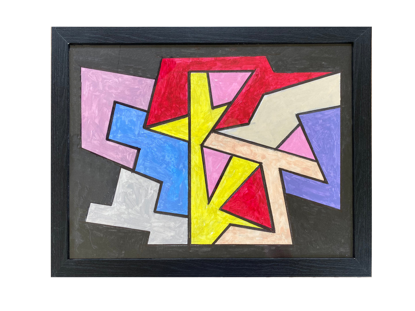 Framed Artwork, Abstract Overlapping Shapes (Pink, Red, Blue, Yellow, Purple), 26" x 20"