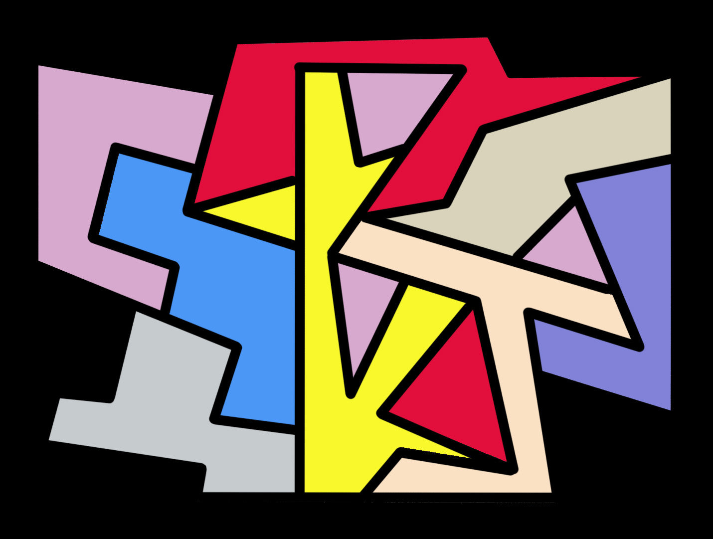 Digital Download, Abstract Overlapping Shapes (Pink, Red, Blue, Yellow, Purple)