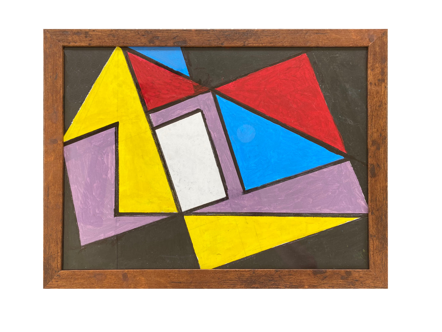 Framed Artwork, Geometric Overlapping Shapes (Red, Yellow, Blue, Purple), 24" x 18"