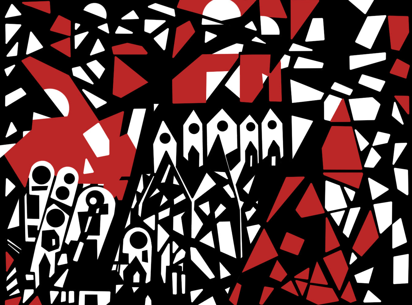 Digital Download, Fragmented Cityscape (Red, Black and White)
