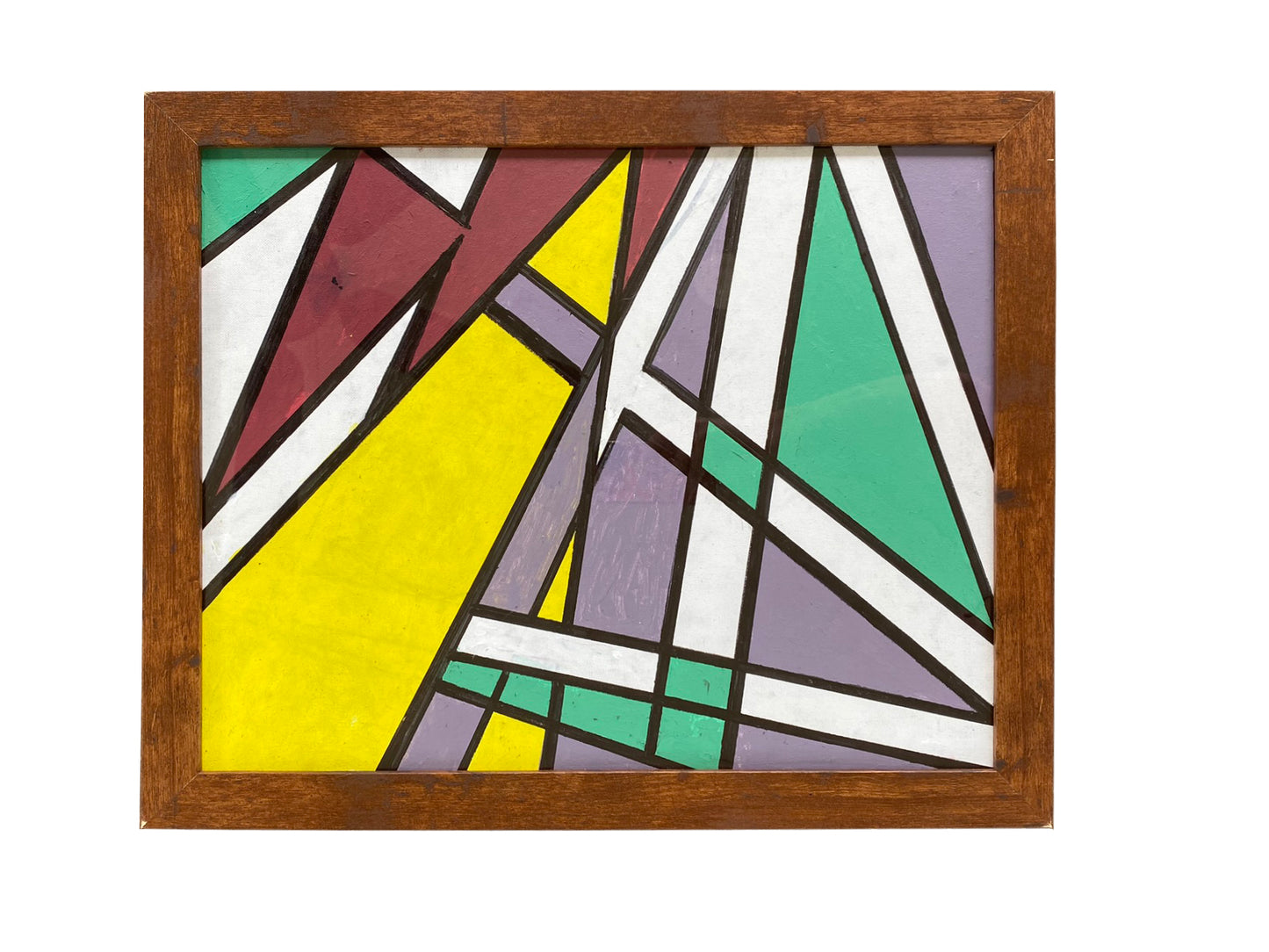 Framed Artwork, Geometric Shapes Print (Burgundy, Purple, Green, Yellow), 26" x 20"