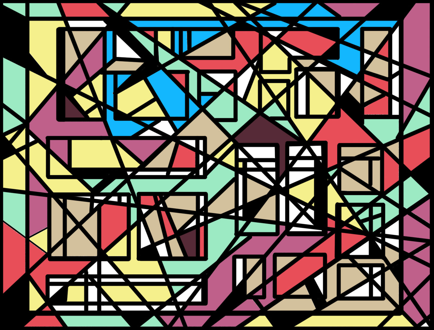 Digital Download, Intersecting Small Shapes Print (Red, Burgundy, Blue, Yellow, Green)