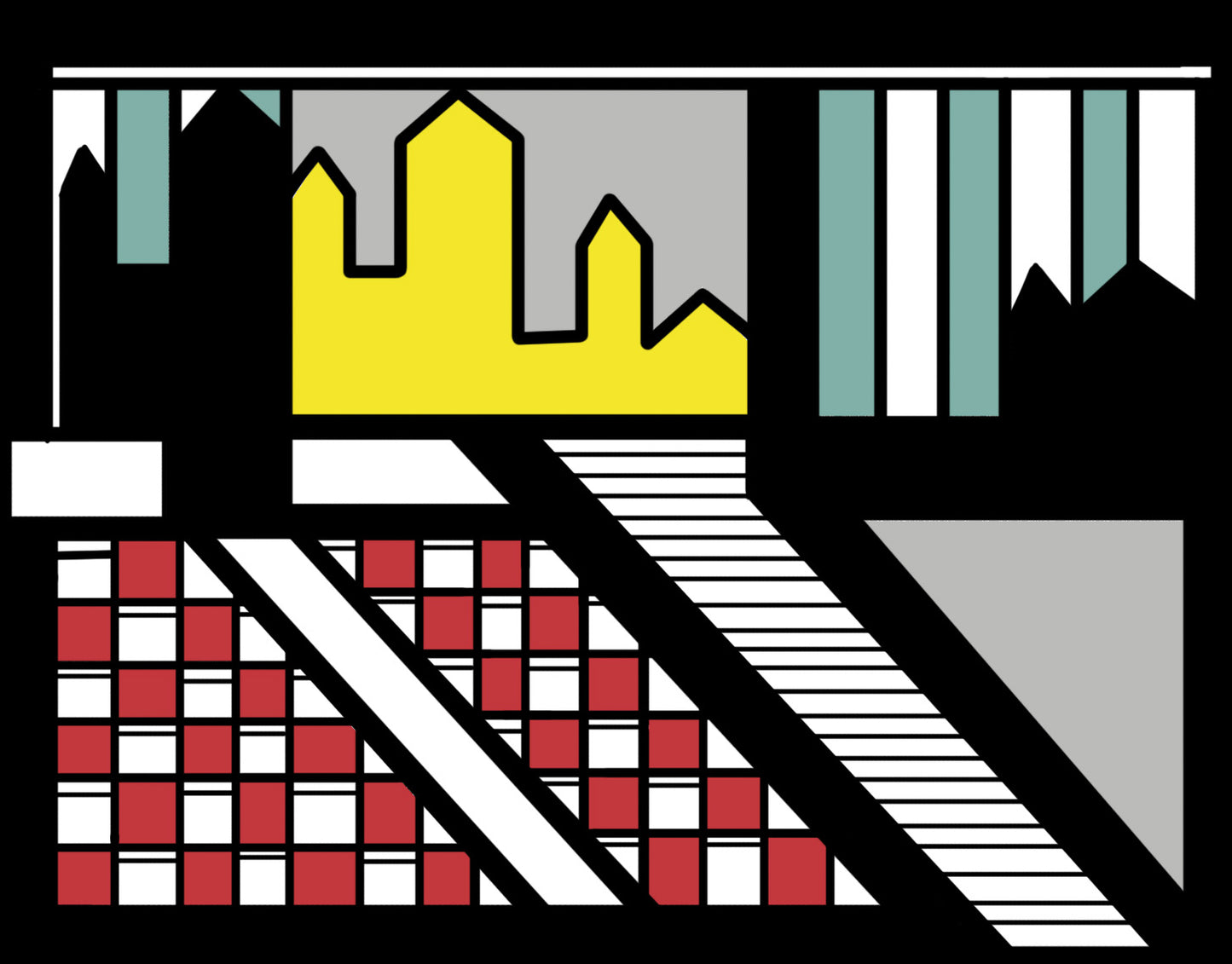 Digital Download, Color-Block Cityscape with Steps (Red, Yellow, Green, Black/White)