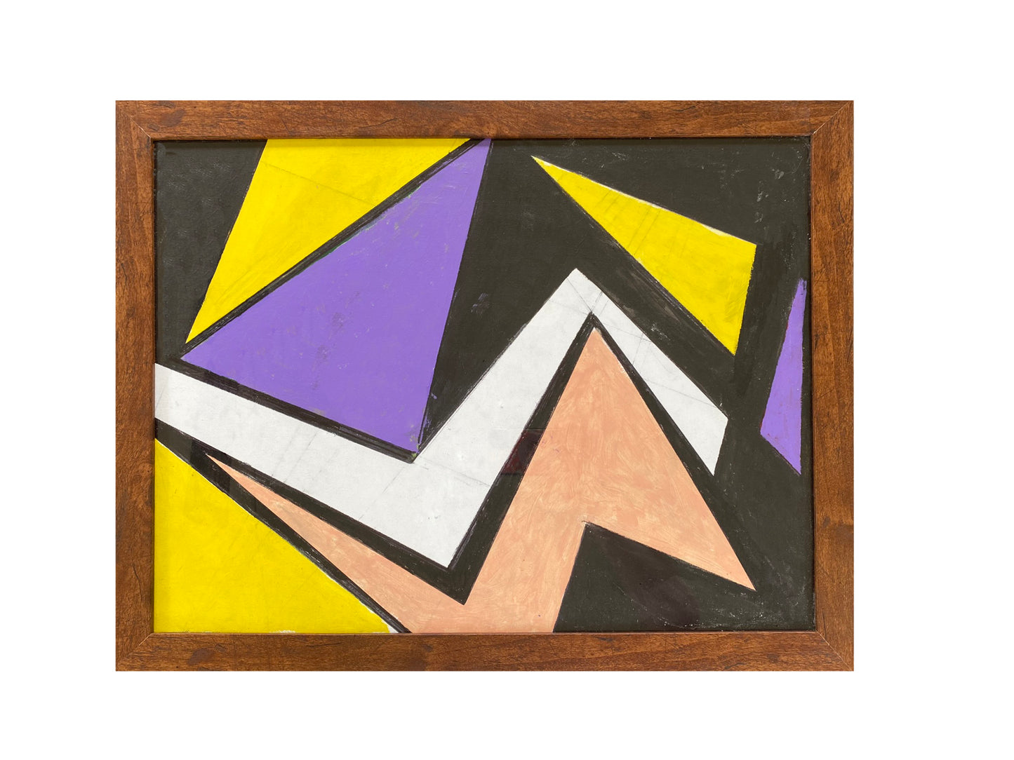 Framed Artwork, Abstract Graphic Shapes (Purple, Yellow, Peach), 26" x 20"