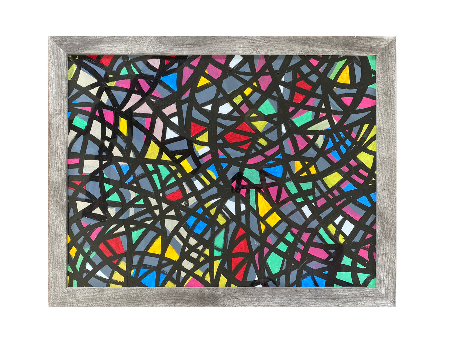 Framed Artwork, Colorful Curved-Line Artwork (Multicolor), Framed, 26" x 20"